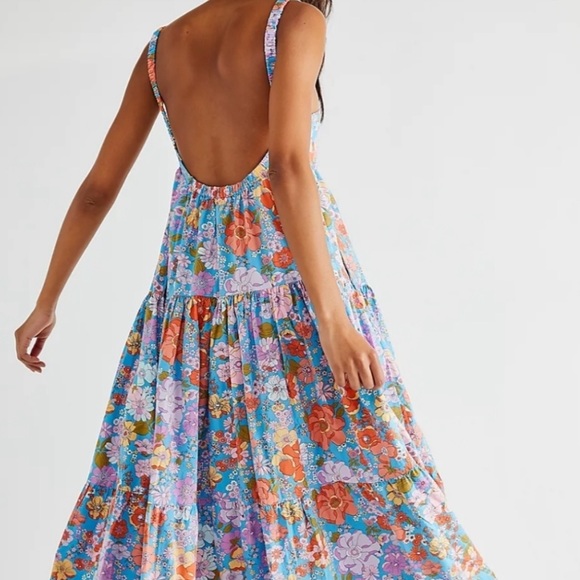 Free People Park Slope Retro Blue Floral Maxi Dress M - Picture 4 of 16